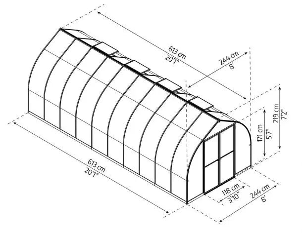 Serre-Polycarbonate-Bella-14m2-dimensions