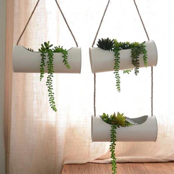 pot de fleurs a suspendre blanc