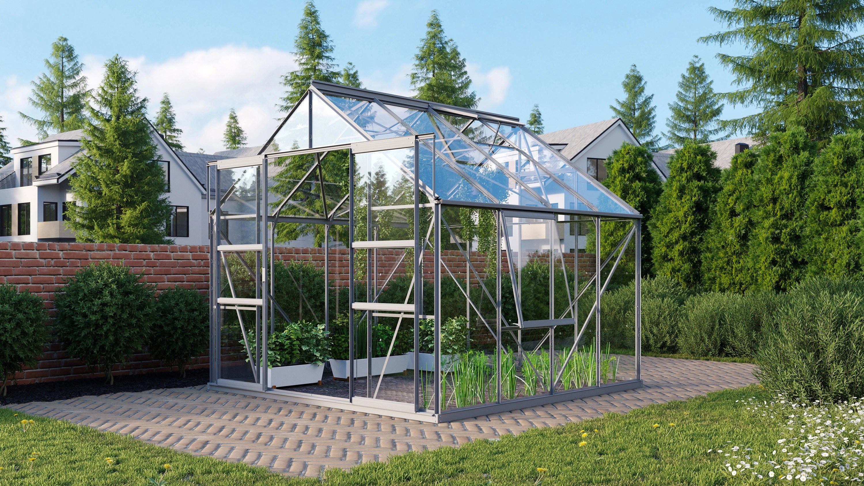 serre de jardin en verre double porte