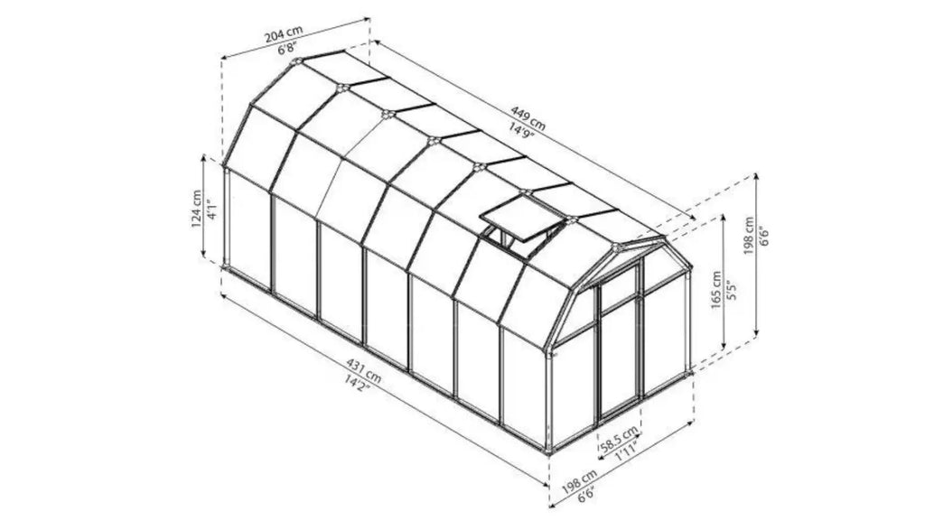 Serre Jardin Polycarbonate Alvéolaire 6 Mm Oslo - 190x380 Cm, Avec Fondation, 4 Fenêtres, Porte Coulissante