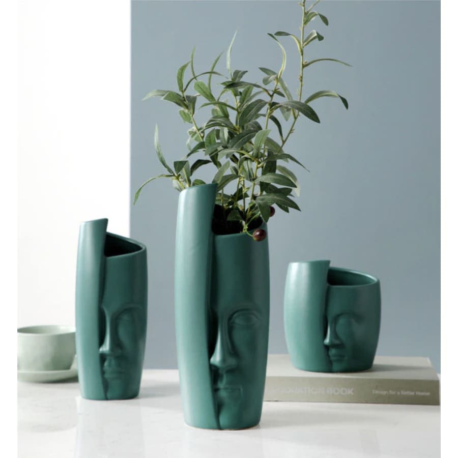 Vase Visage Vert Émeraude – Pots de Fleurs and Co