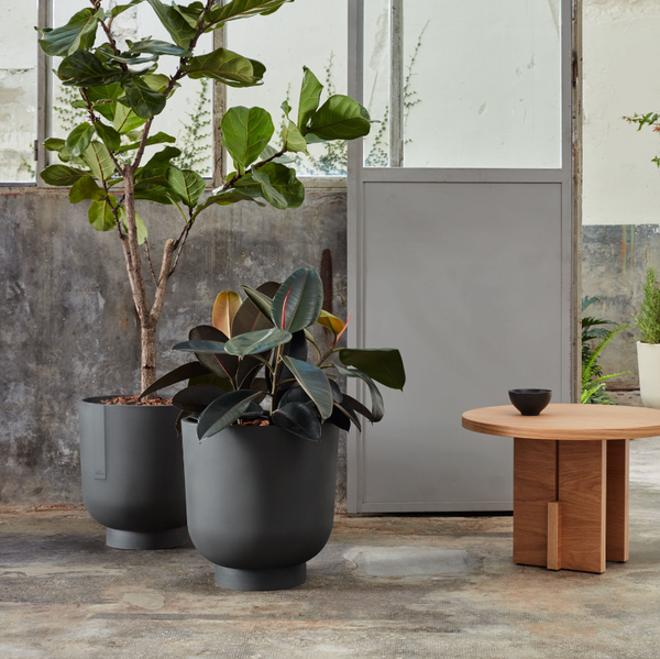 Pot en fibre de verre gris mat au design moderne pour plantes d'intérieur-extérieur  avec trous - DIAYTAR SÉNÉGAL