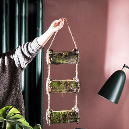 cache pot suspendu en bois